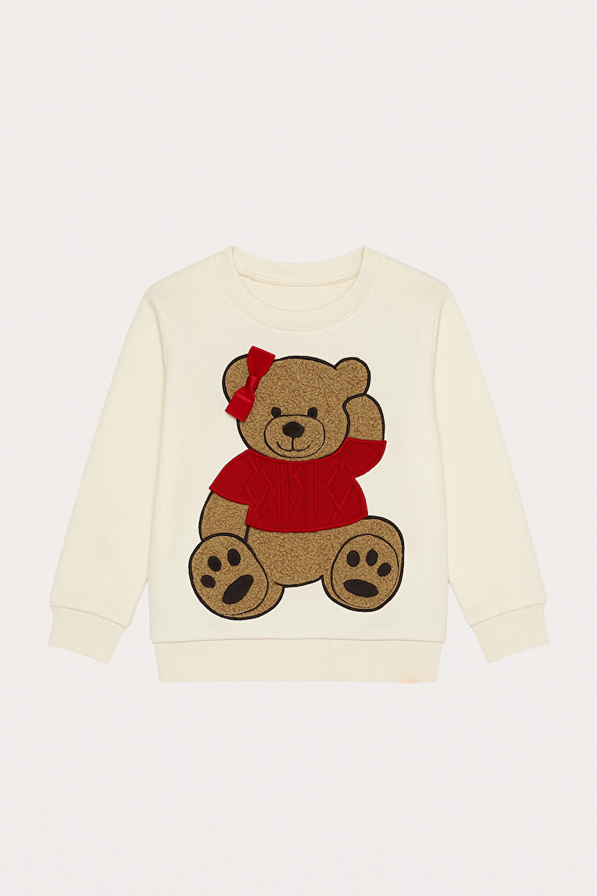 Kadın Teddy Sweatshirt Pijama Üstü Ekru
