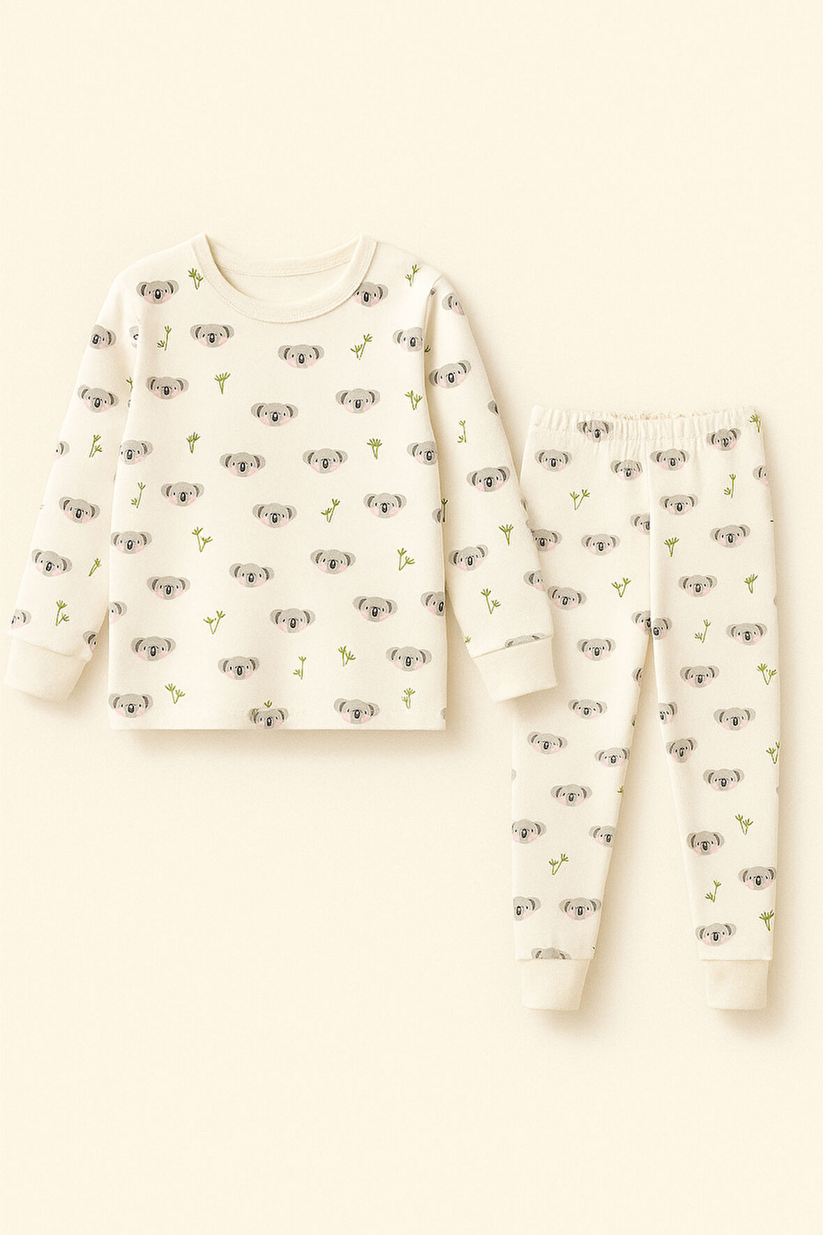 Çocuk Koala Desenli Pijama Takımı Ekru