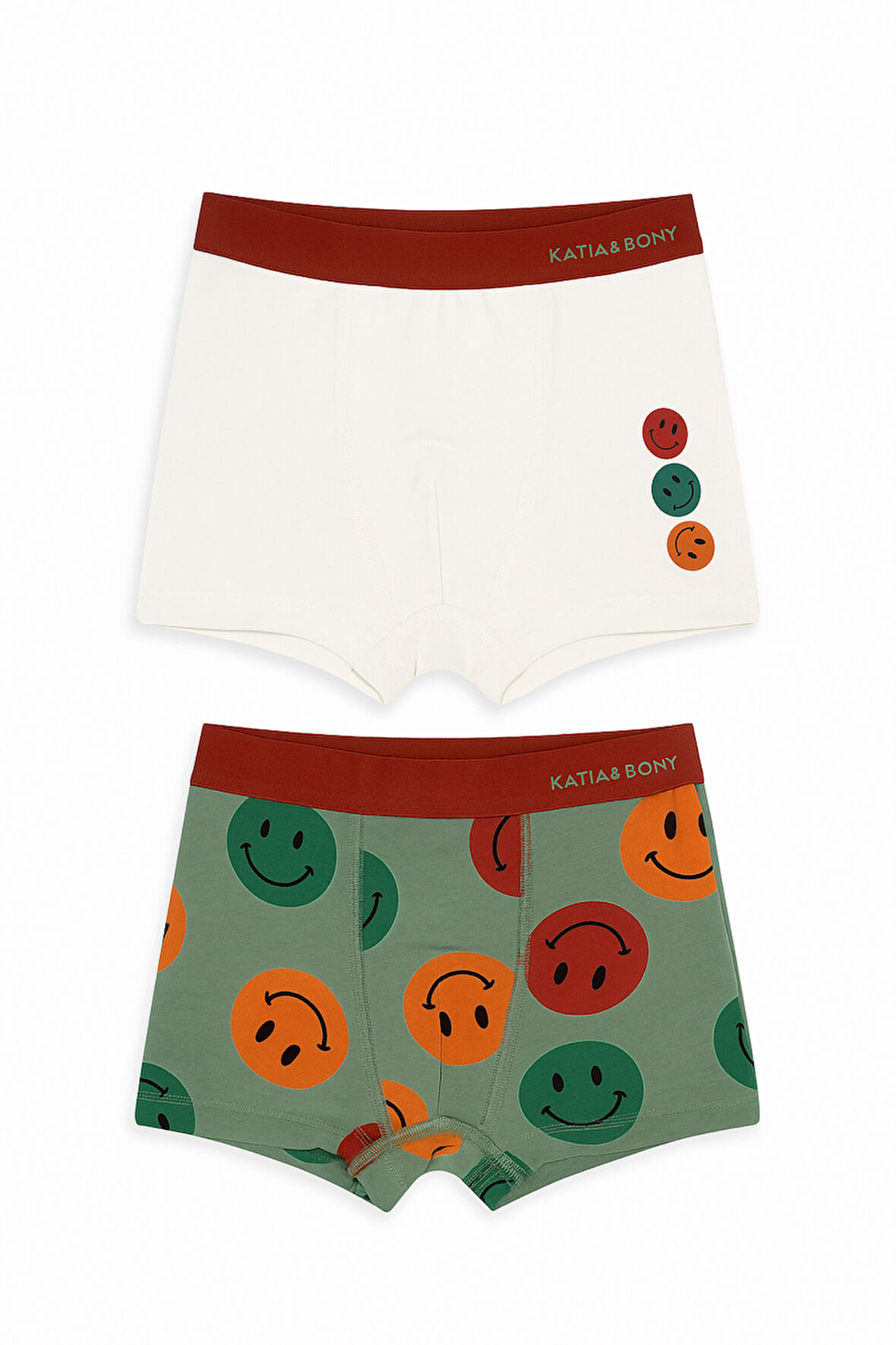 Erkek Çocuk Gülen Yüz Desenli 2'li Boxer Yeşil