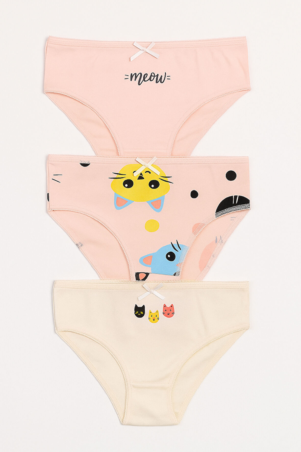 Kız Çocuk Kedi Desenli 3'lü Slip Külot Açık Pembe