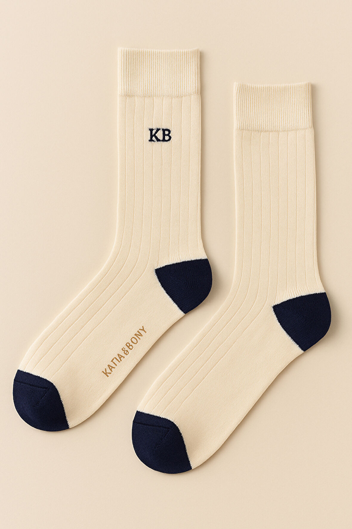 Erkek Çizgili Nakışlı Soket Çorap Ekru