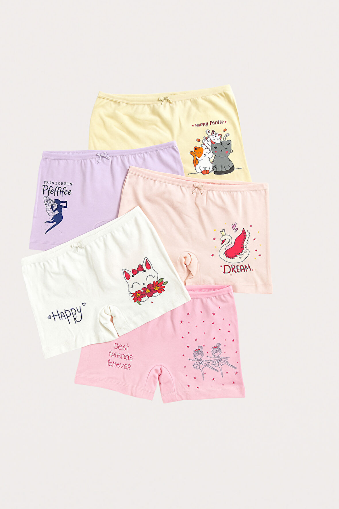 Kız Çocuk Kedi Desenli 5'li Boxer