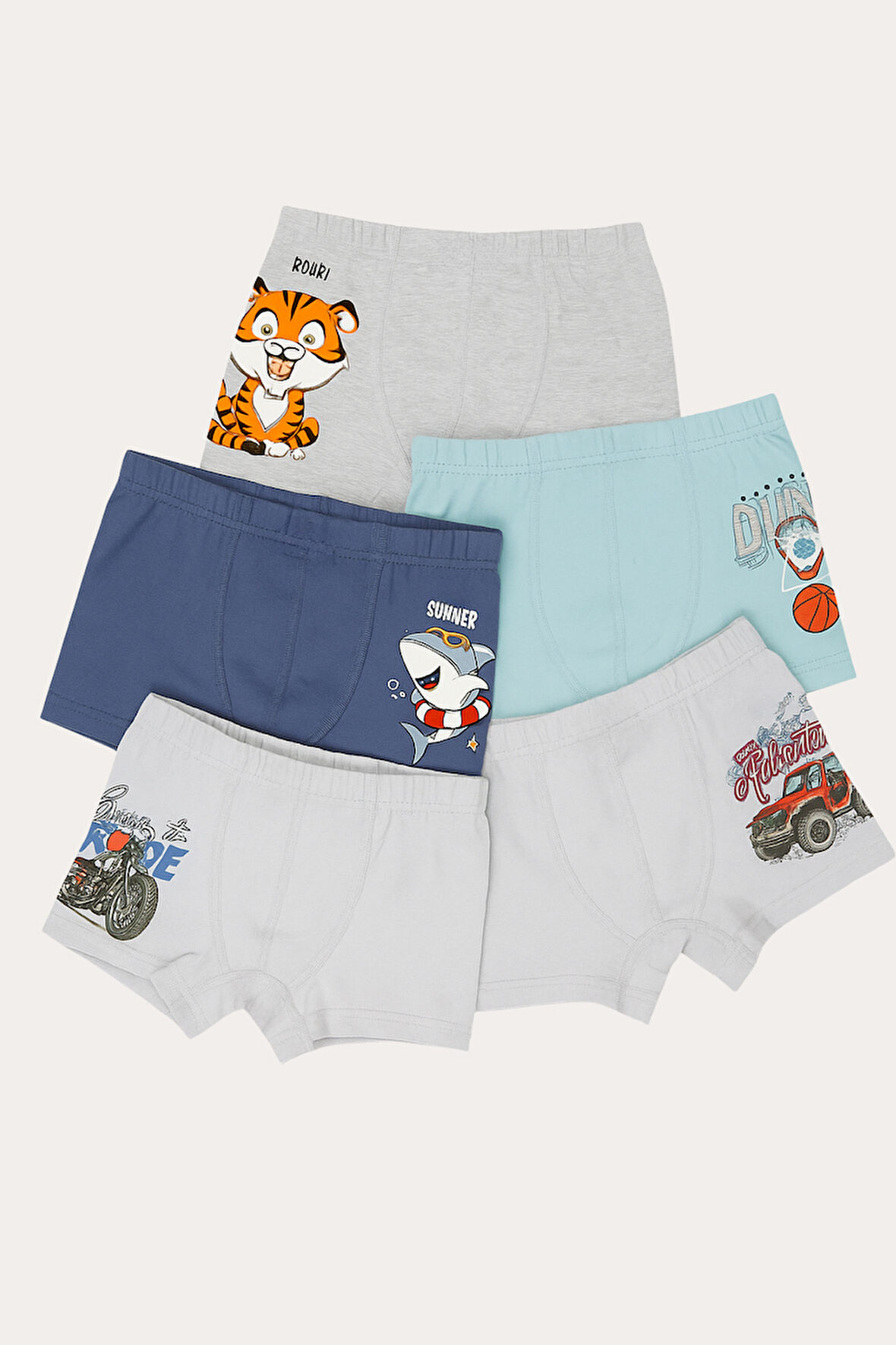 Erkek Çocuk Desenli 5'li Boxer
