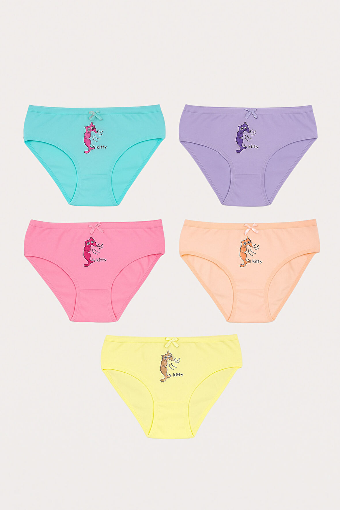 Kız Çocuk Kedi Desenli 5'li Slip Külot 