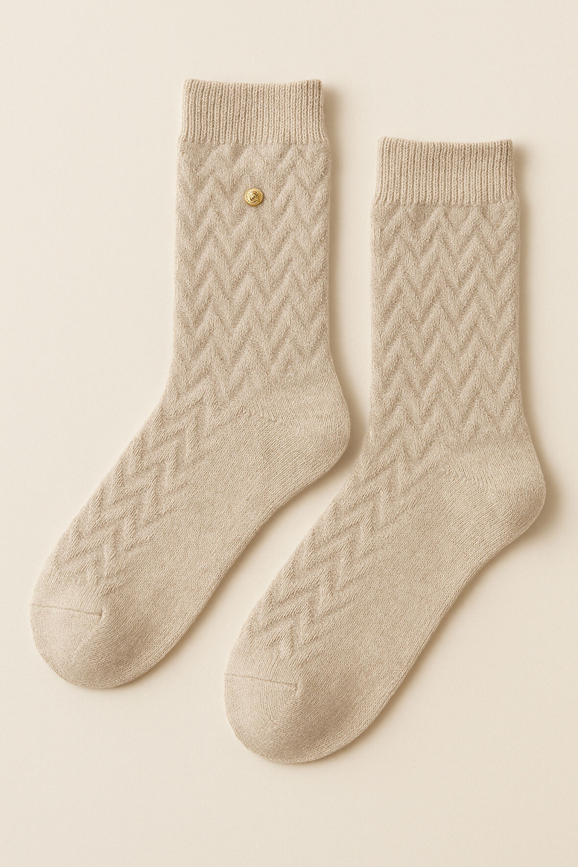 Kadın Zımbalı Yün Soket Çorap Bej Melanj
