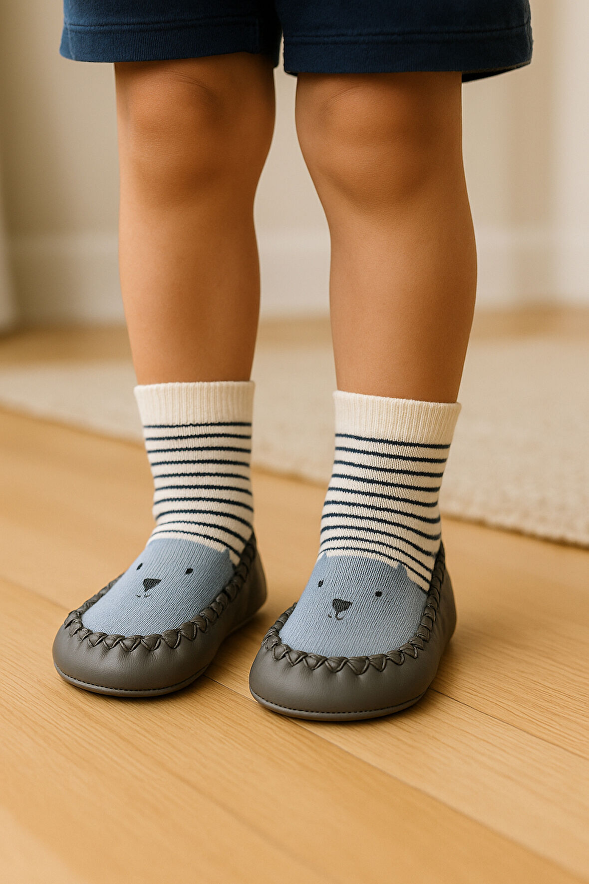 Çocuk Makosen Soket Çorap Patik Panduf – Kaydırmaz Ev & Anaokulu Ayakkabısı Gri
