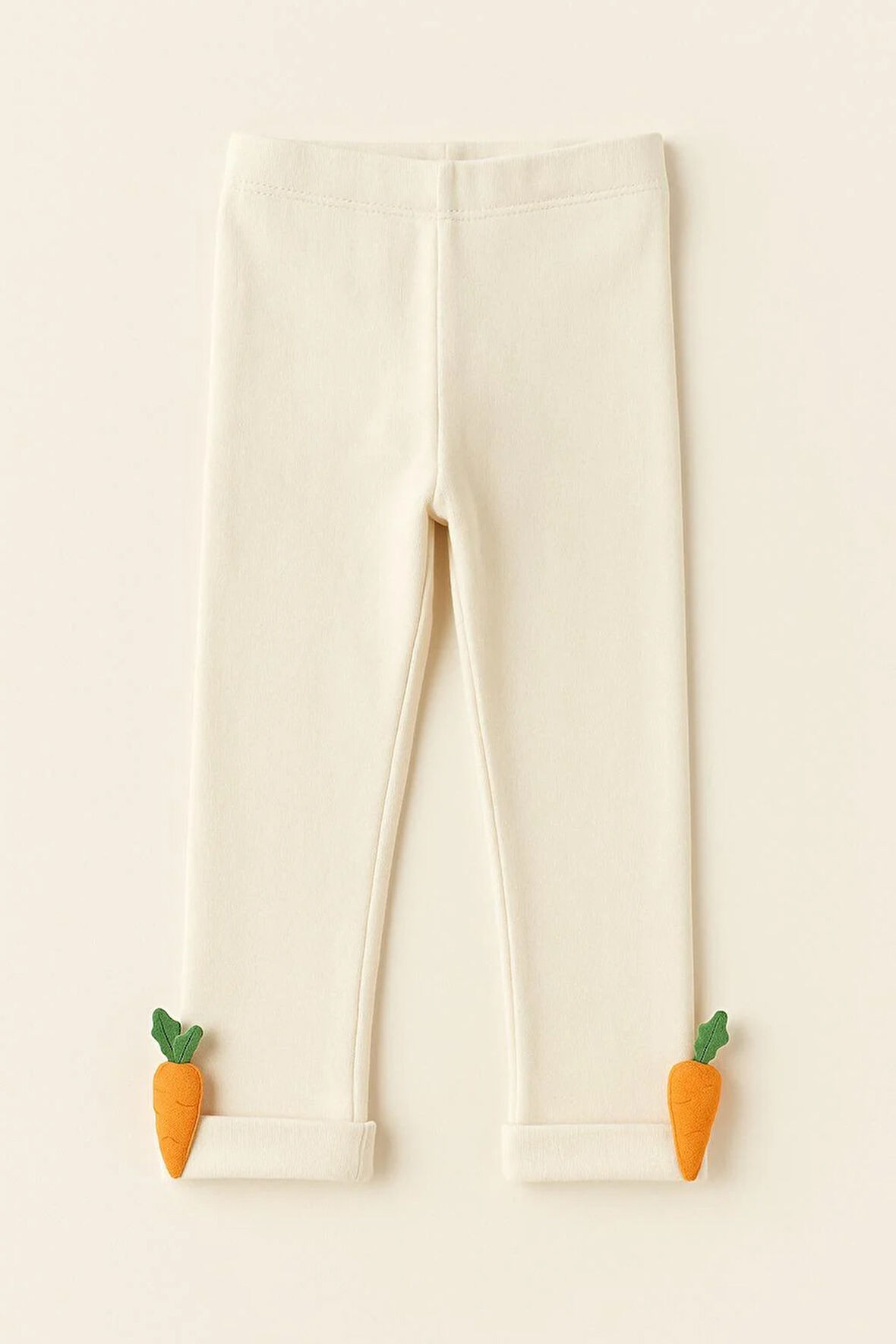 Çocuk Havuç Aksesuarlı Pamuklu Tayt Pantolon Bej