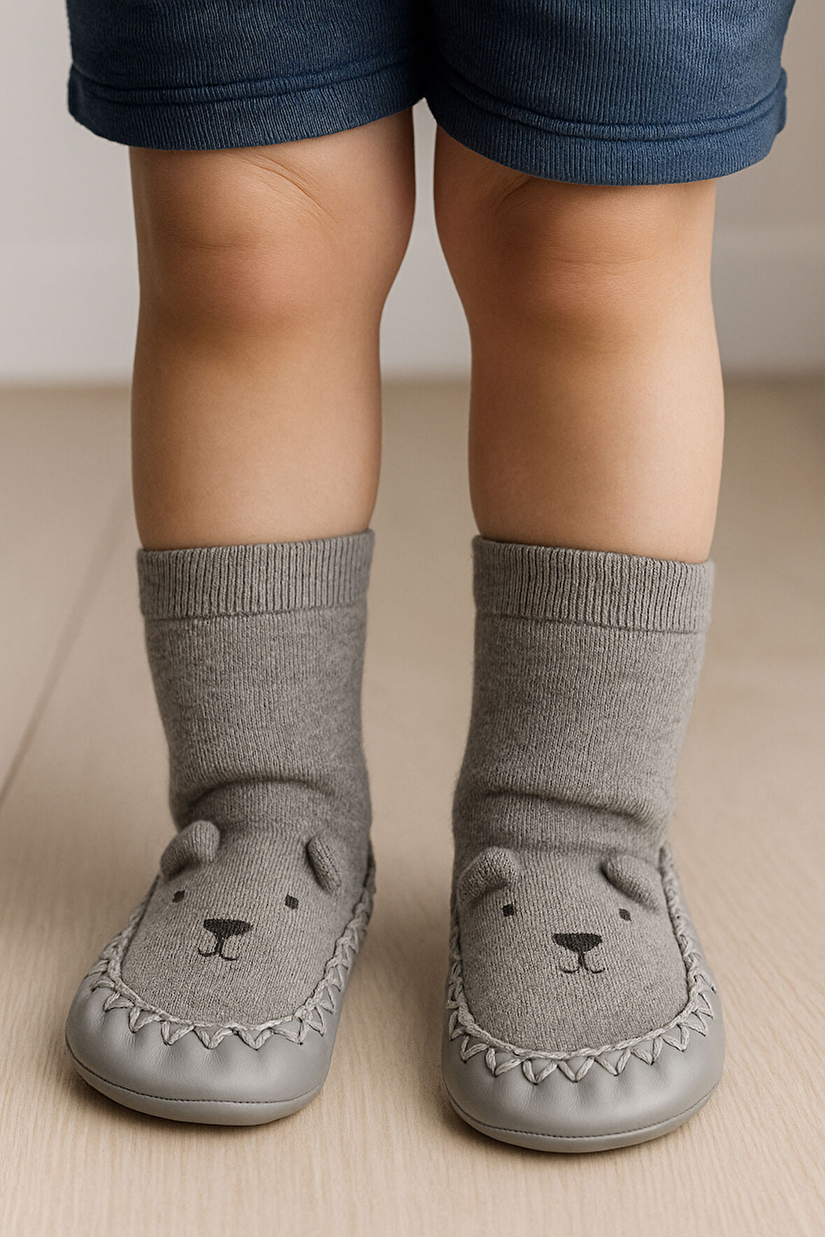 Çocuk Makosen Soket Çorap Patik Panduf – Kaydırmaz Ev & Anaokulu Ayakkabısı Gri
