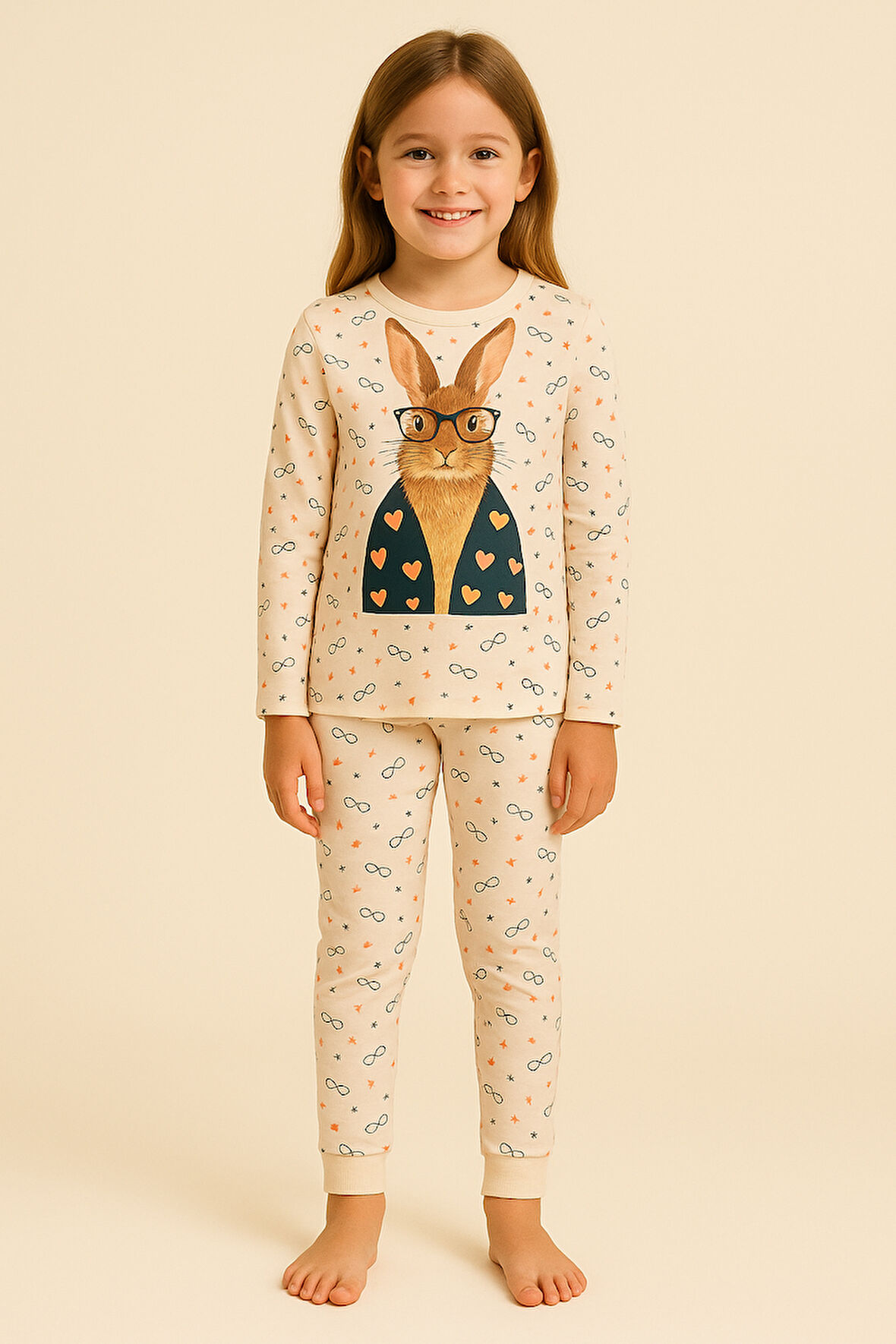 Kız Çocuk Tavşan Desenli Kutulu Pijama Takımı