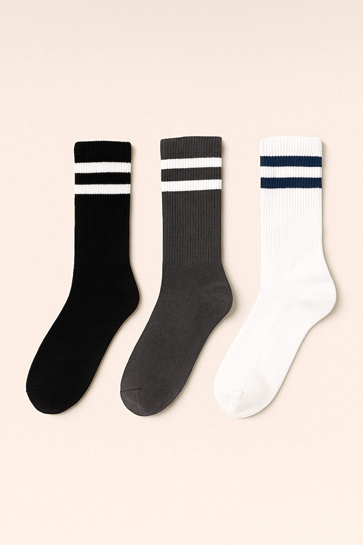 Unisex Çizgi Desenli Soket Çorap Mavi Mix