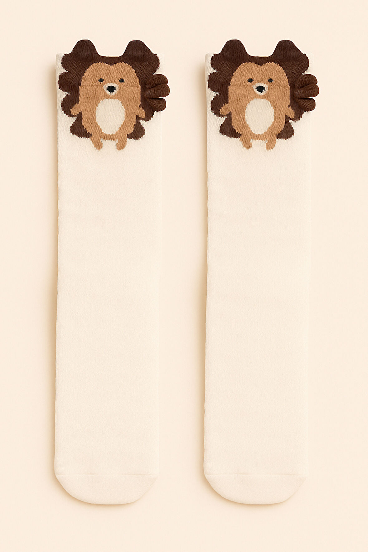 Çocuk Kirpi Desenli Soket Çorap Beyaz