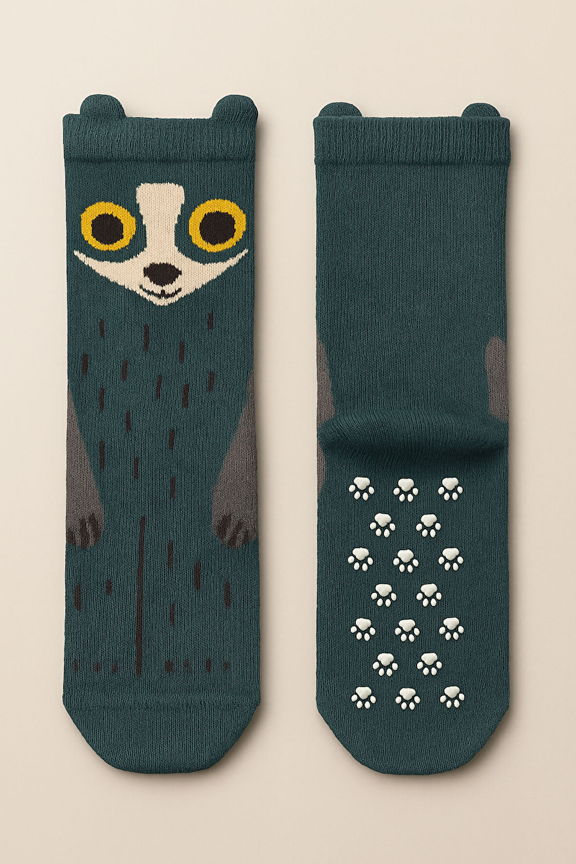 Erkek Çocuk Rakun Desenli Soket Çorap Yeşil