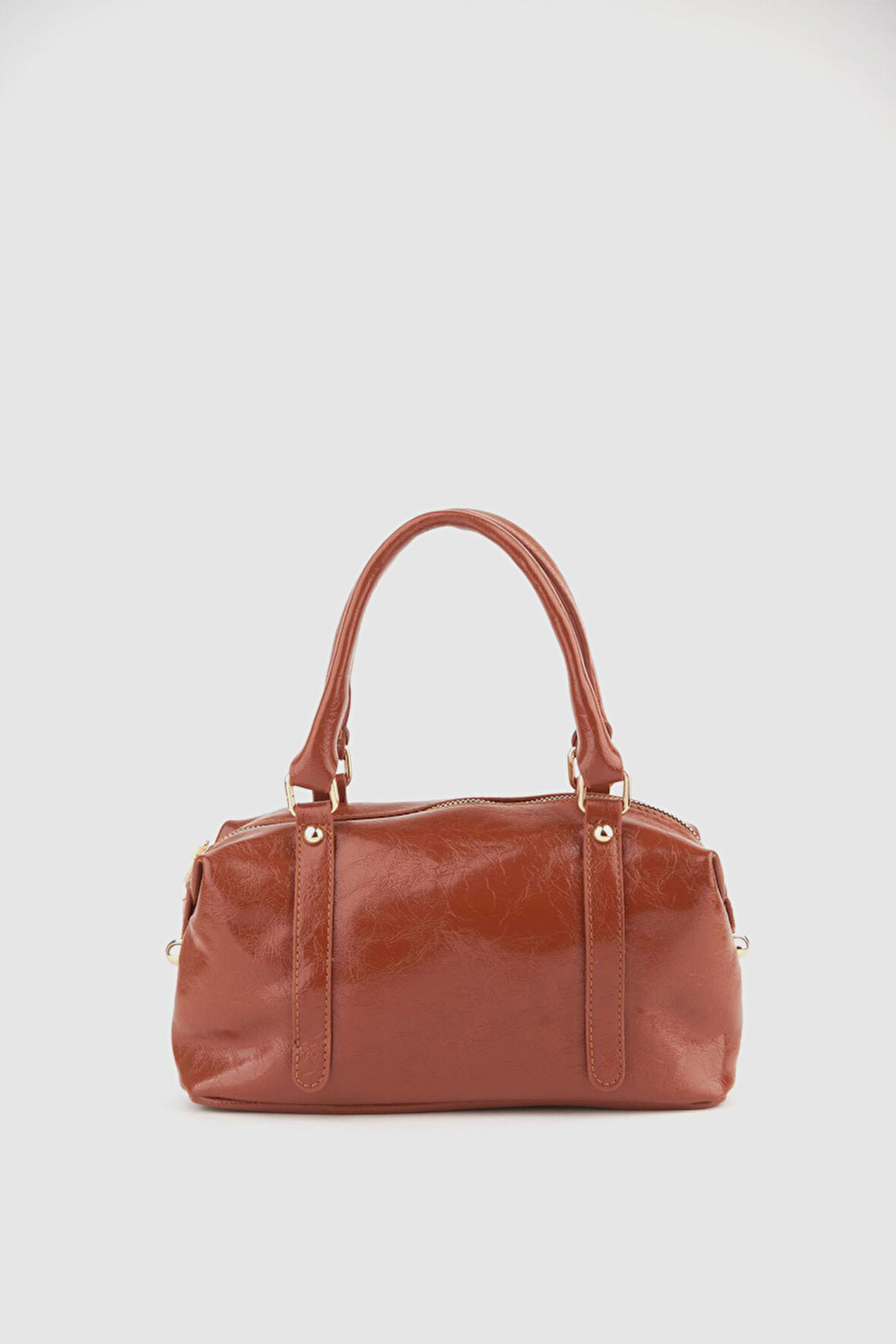 Lorza Fermuarlı Kırık Parlak El, Kol ve Omuz Çantası Taba