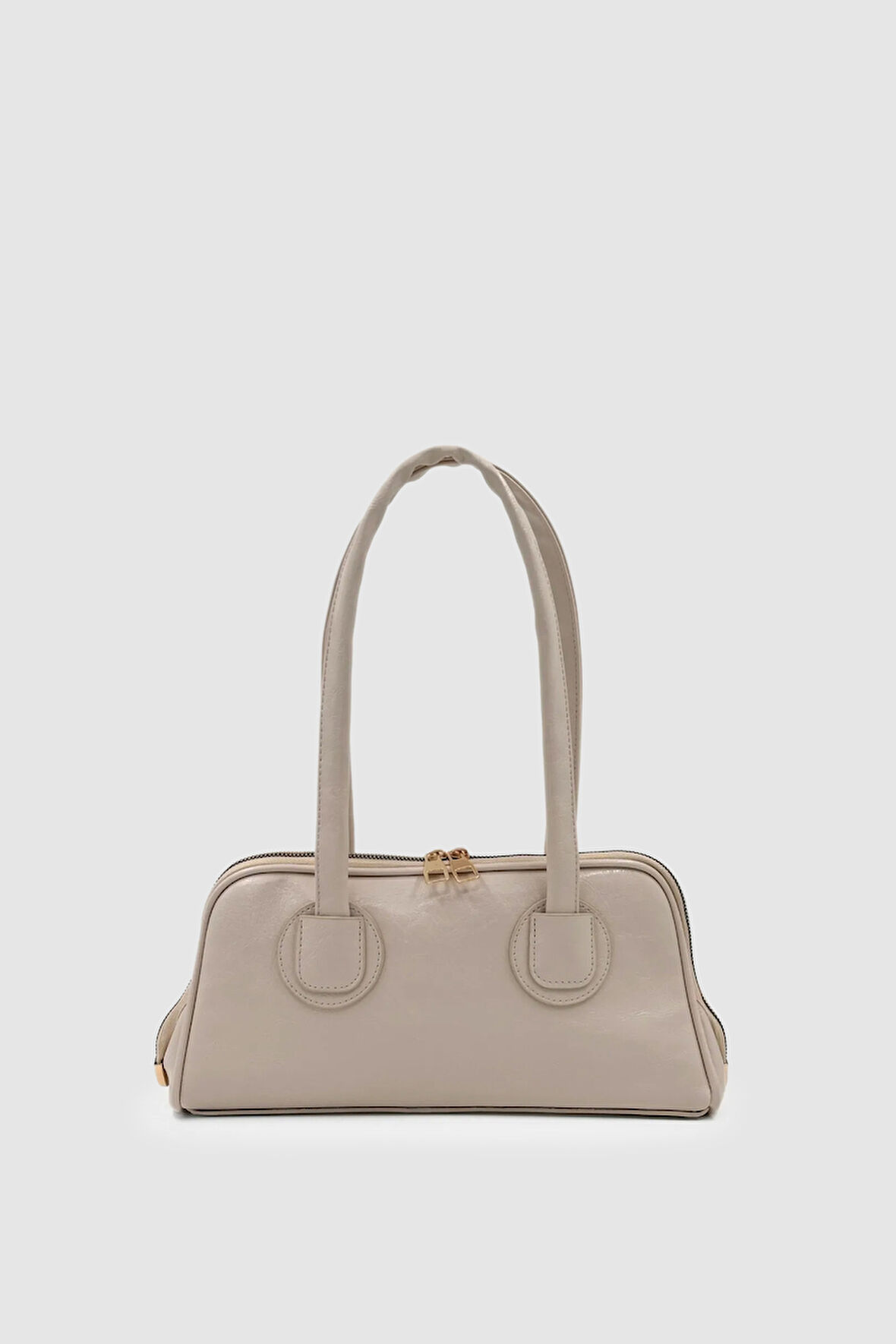 Juvon Kırışık ve Parlak Görünümlü El, Kol ve Omuz Çantası Krem