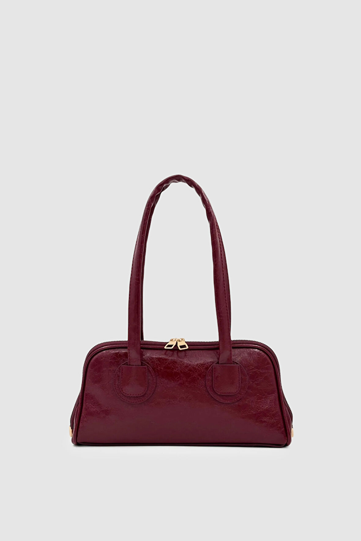 Juvon Kırışık ve Parlak Görünümlü El, Kol ve Omuz Çantası Bordo