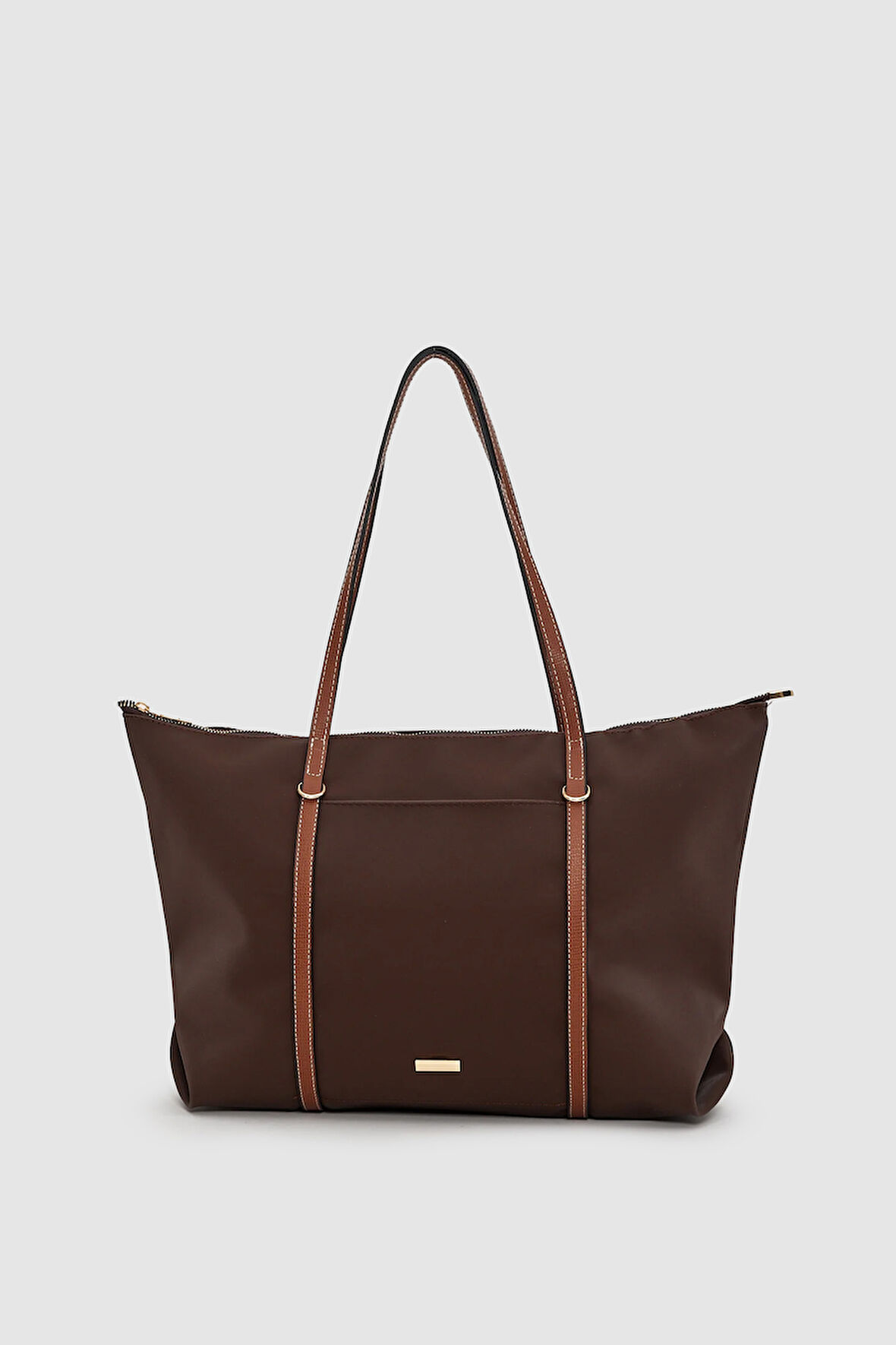 Velie Paraşüt Kumaş Şeritli Shopper Çanta Acı Kahve-Taba