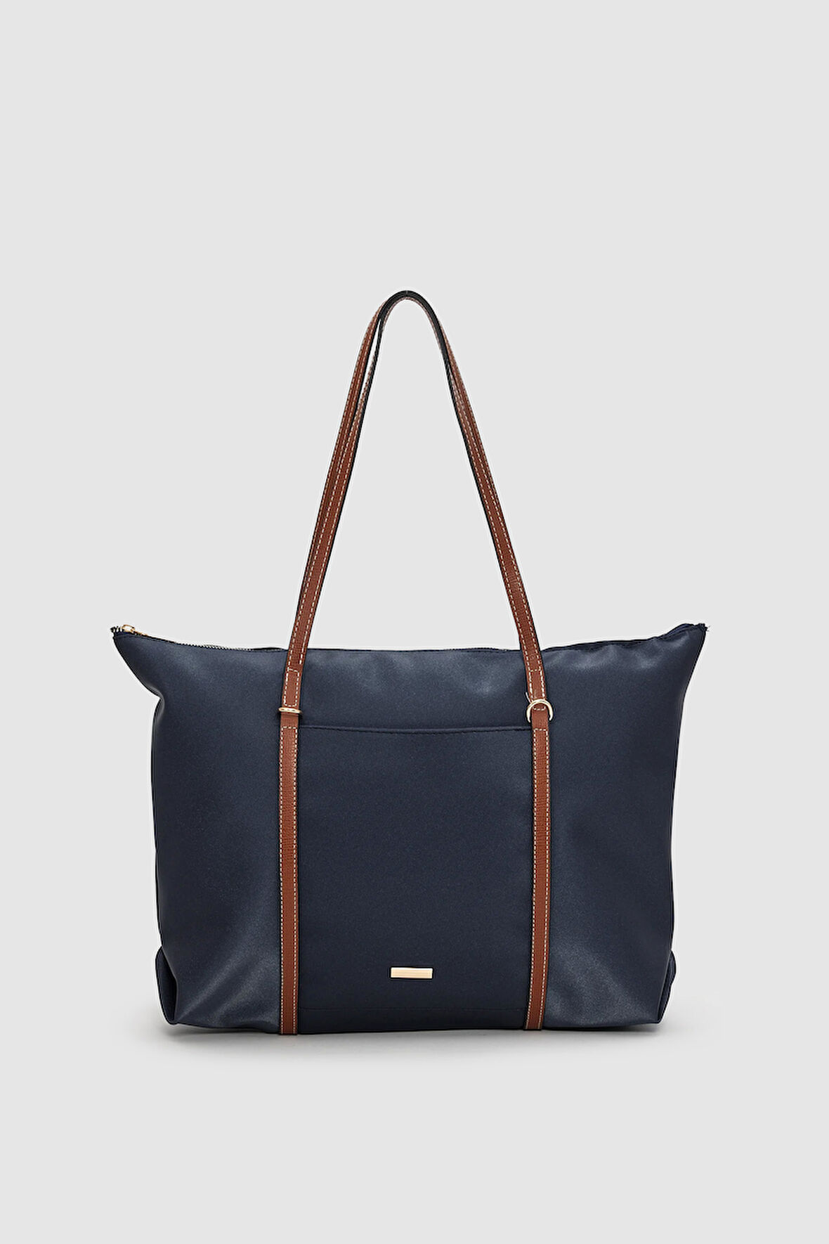 Velie Paraşüt Kumaş Şeritli Shopper Çanta Lacivert-Taba