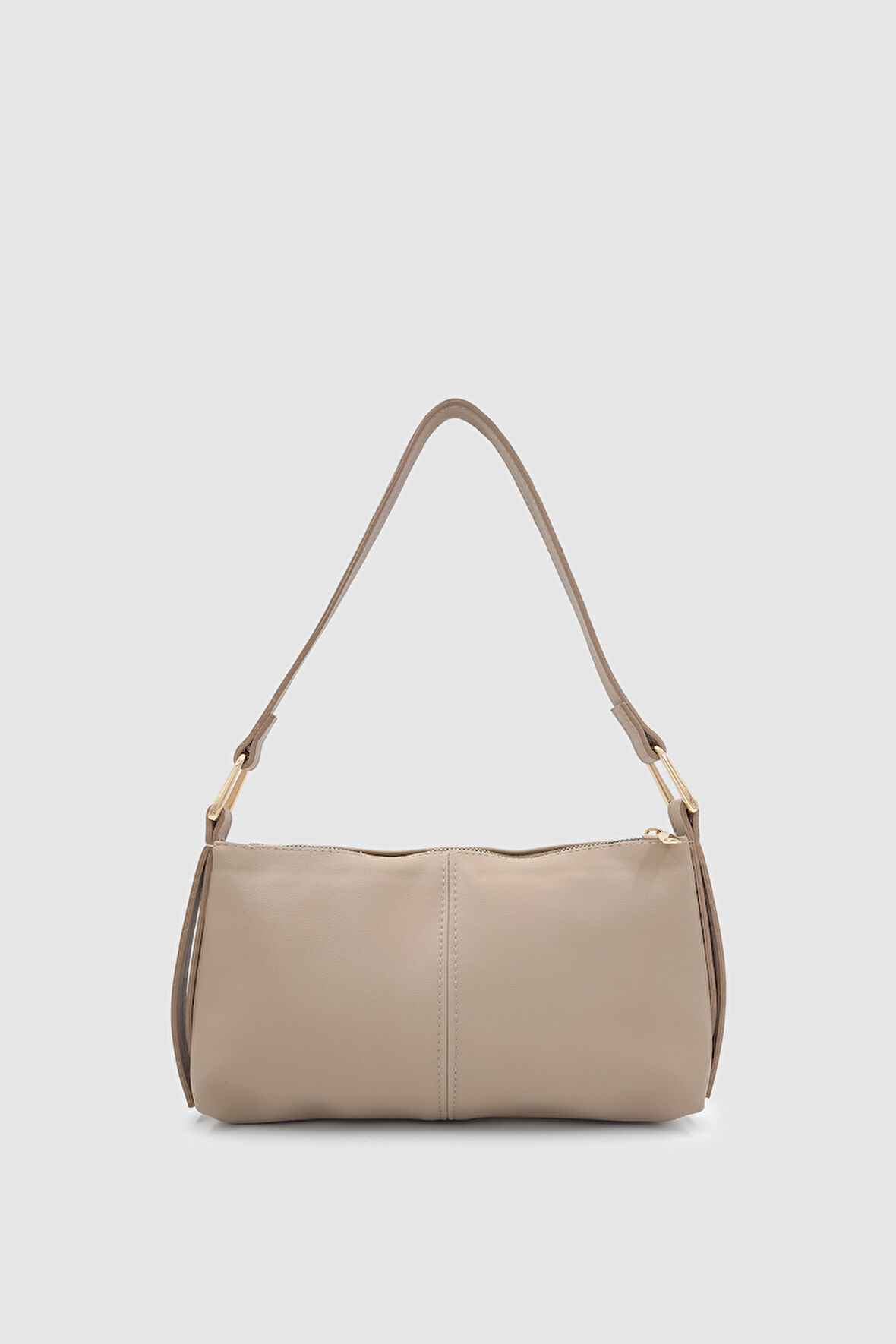 Zeiri Yumuşak Crescent Form Gold Halkalı El, Kol ve Omuz Çantası Vizon