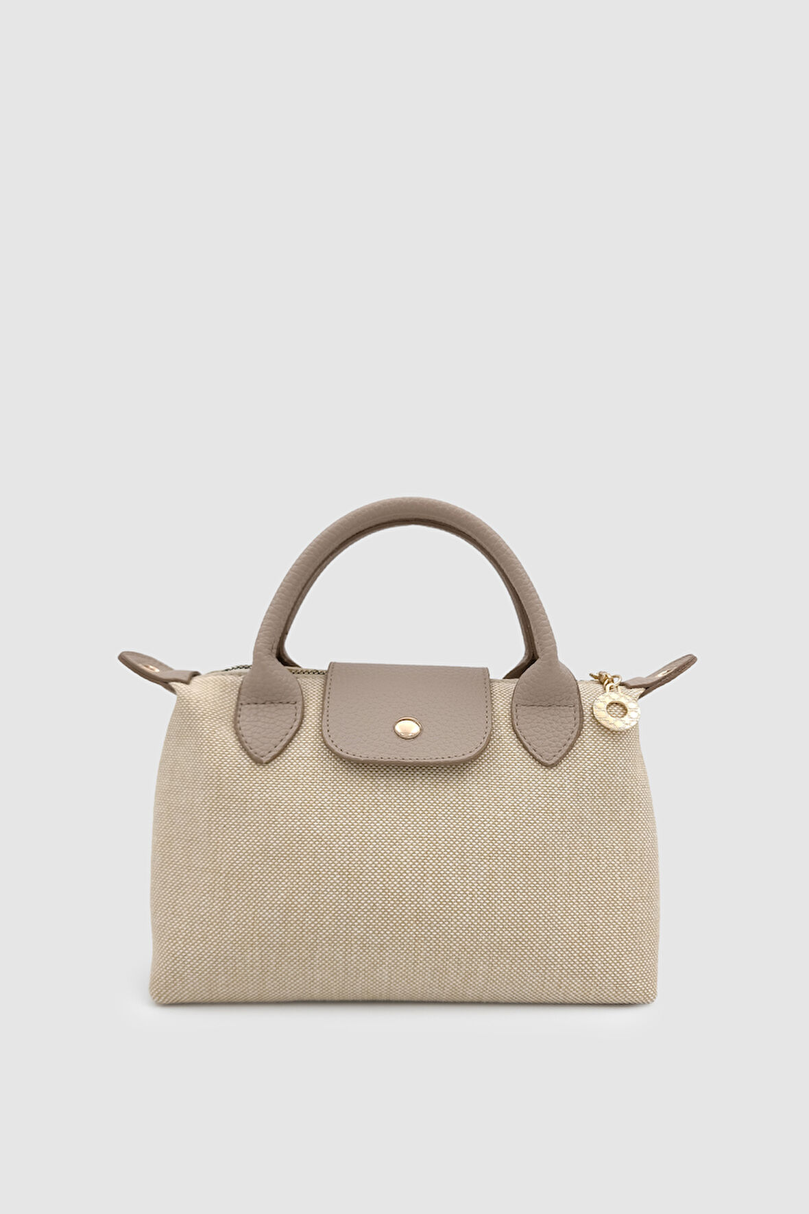 Neylo Fermuar ve Mıknatıs Kapamalı Keten Çapraz Askılı El Çantası Krem Vizon