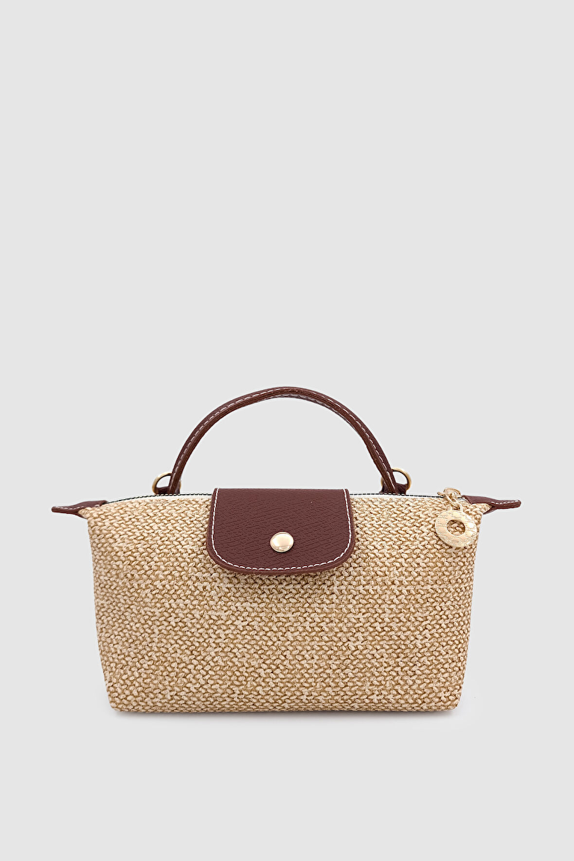 Vorin Mini Hasır Çapraz Askılı El Çantası Vizon Taba