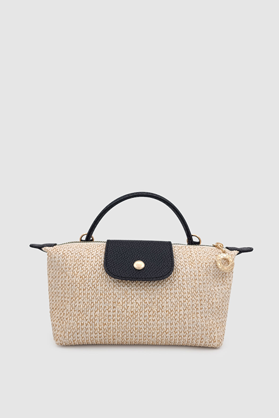 Vorin Mini Hasır Çapraz Askılı El Çantası Krem Siyah