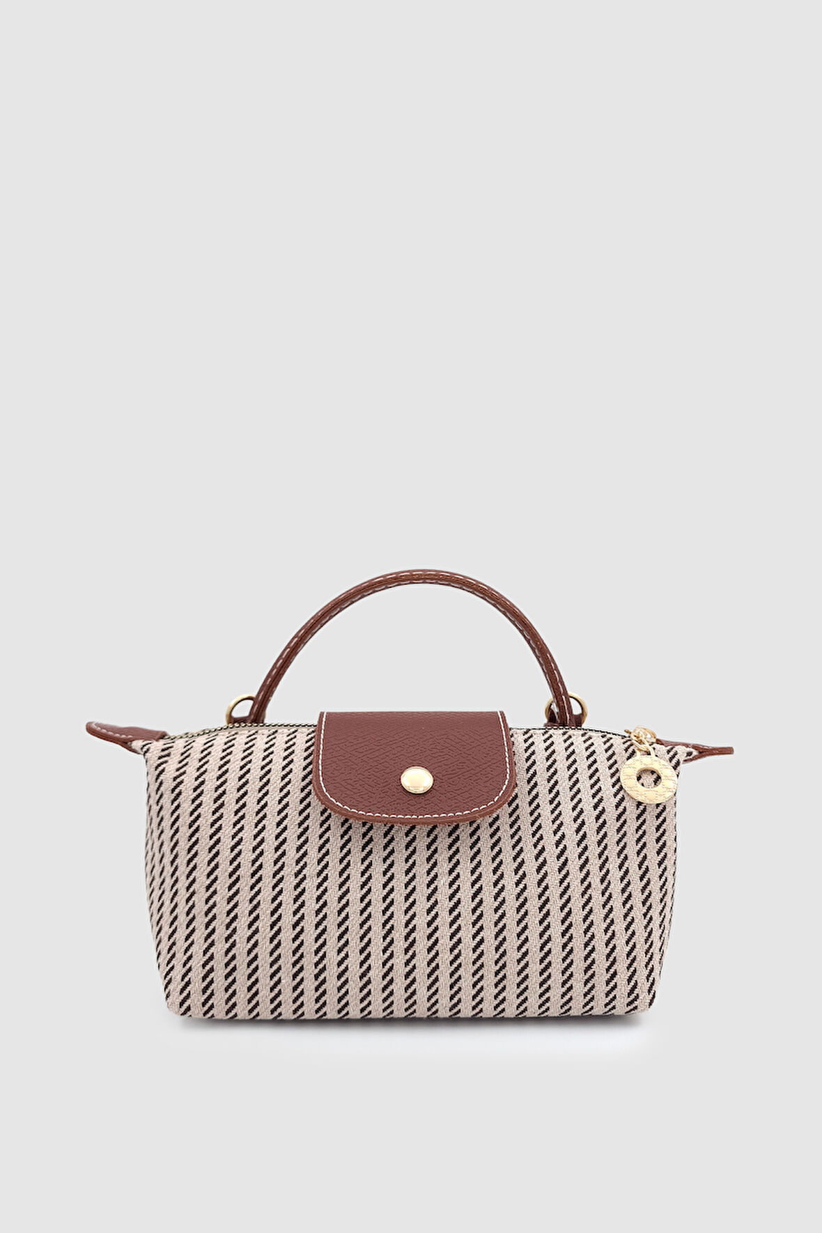 Vorin Mini Keten Çapraz Askılı El Çantası Krem Kahverengi