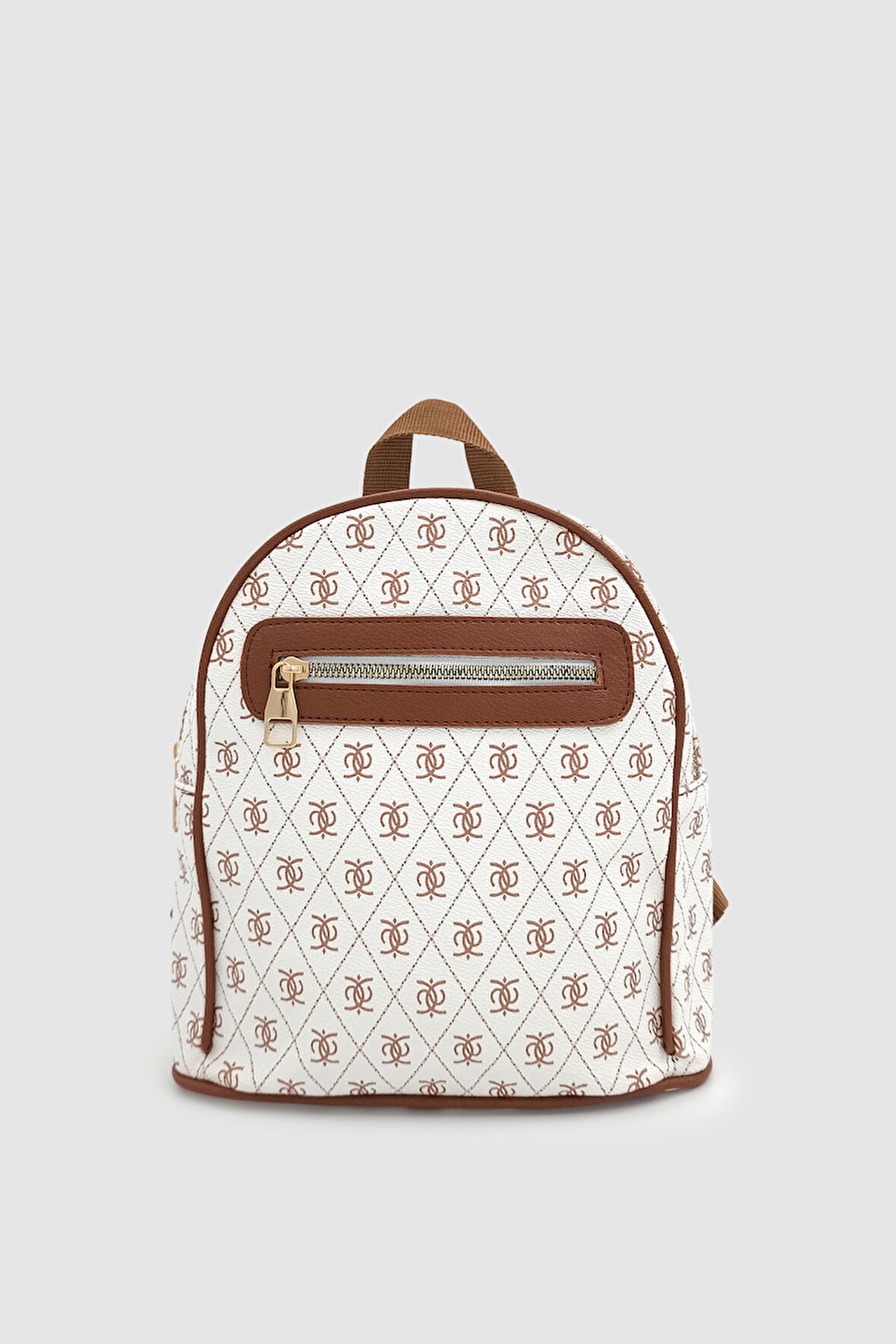 Synor Fermuarlı Dış Bölmeli Monogram Mini Sırt Çantası Beyaz