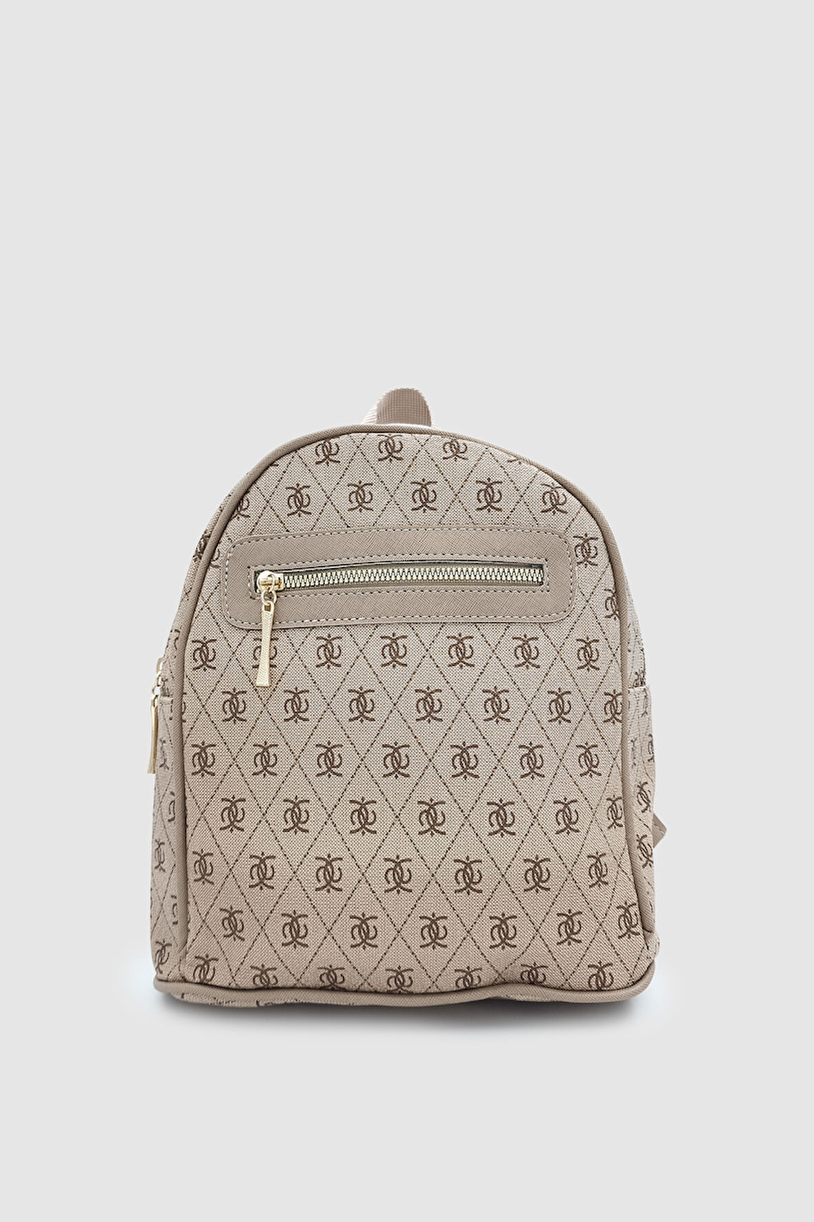 Synor Fermuarlı Dış Bölmeli Monogram Mini Sırt Çantası Vizon