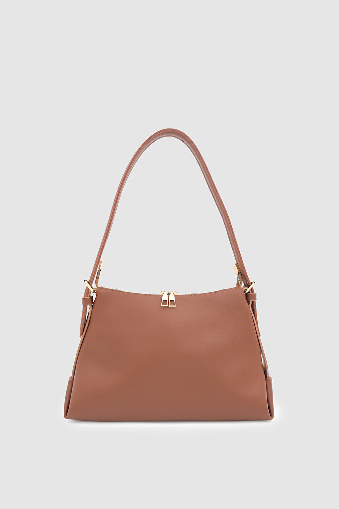 Perli Ayarlanabilir Askılı Fermuarlı El, Kol ve Omuz Çantası Taba