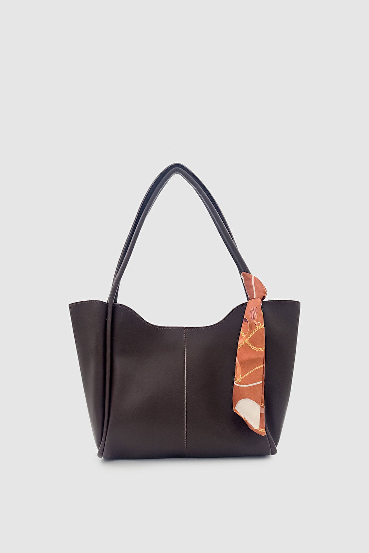 Lalil Fularlı Büyük Hacimli El, Kol ve Omuz Çantası Acı Kahve