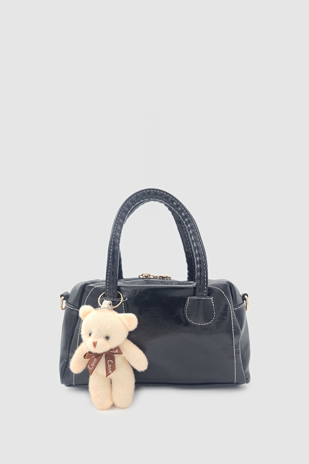 Suera Ayıcık Charmlı Günlük Mini Tote Çapraz Askılı El ve Kol Çantası Siyah