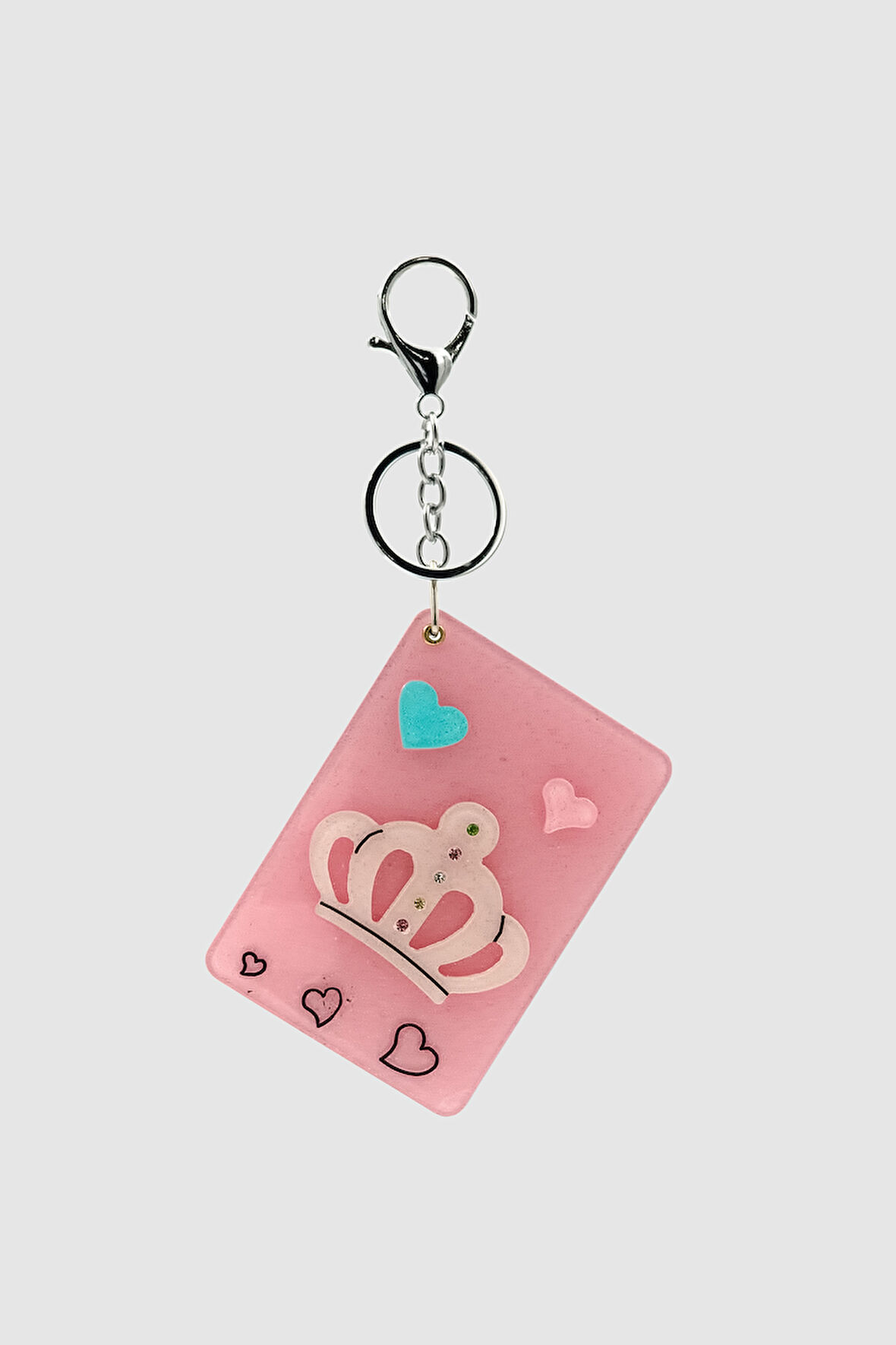 Taç Figürlü Açılır Aynalı Çanta Charmı Pembe-Krem