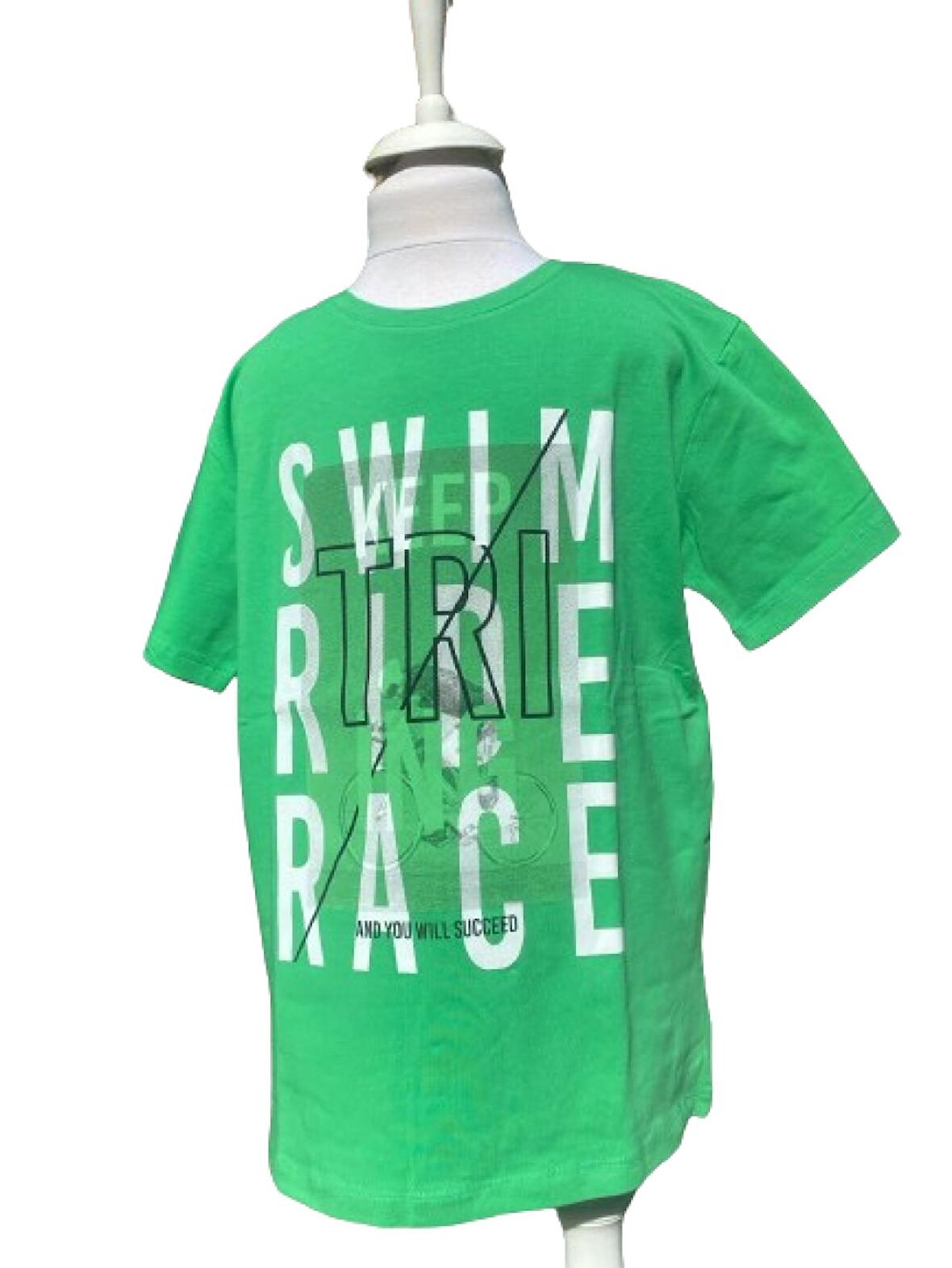 8 - 14 Yaş Erkek Çocuk T-Shirt Triathlon Baskılı Yeşil