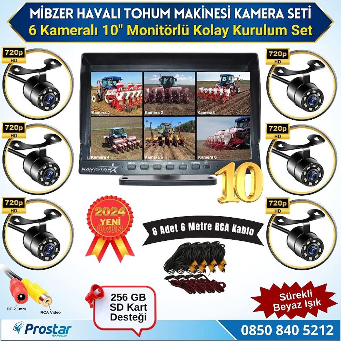 6 Kameralı Mibzer için 10 inç Monitör Altıya Bölen Kayıtlı 256 Gb Sd Kart Destekli