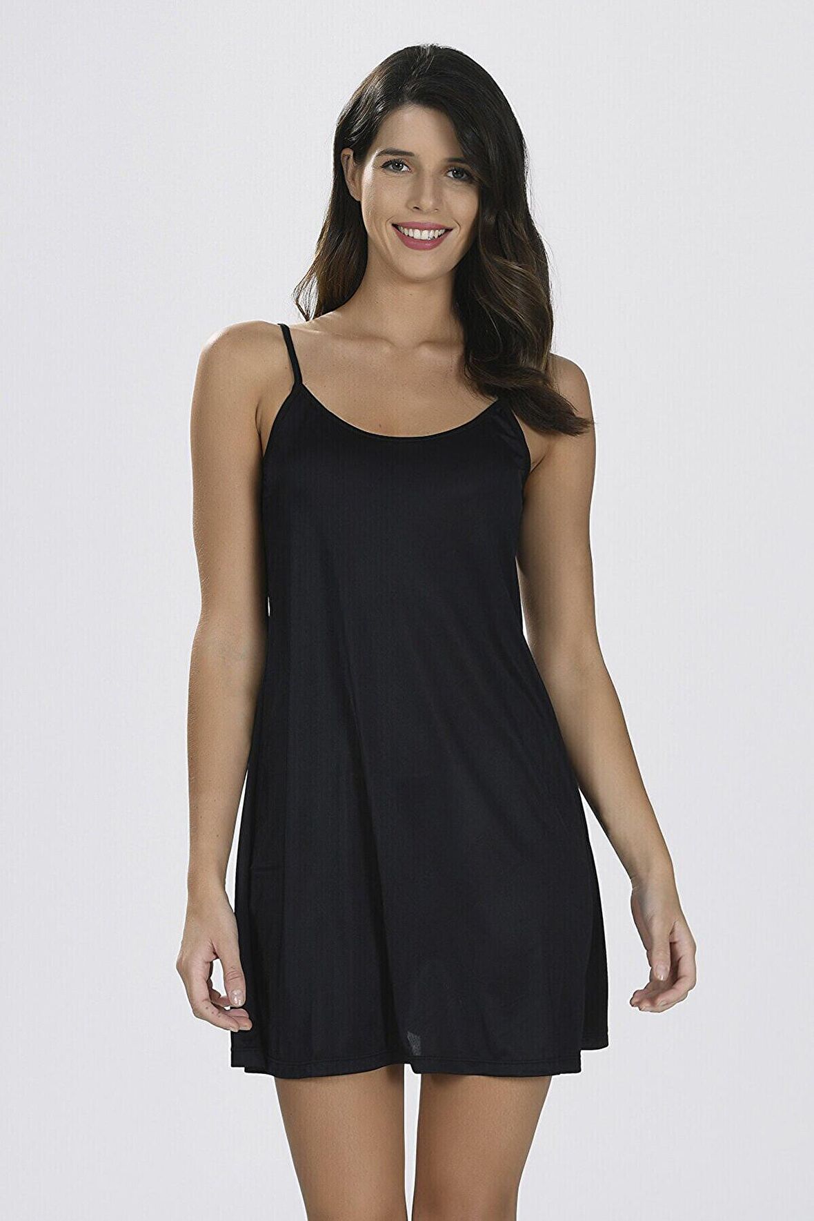 NBB Kadın İnce Askılı Siyah Kombinezon 3851