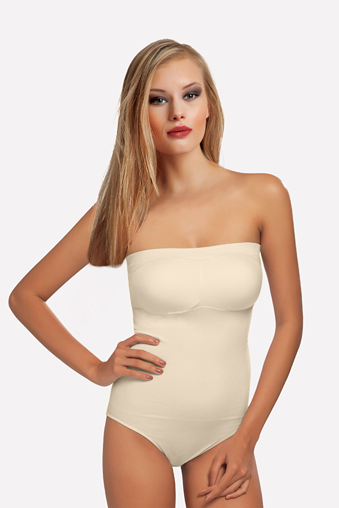 Ten Rengi Straplez Çıtçıtlı Dikişsiz Kaplı Body