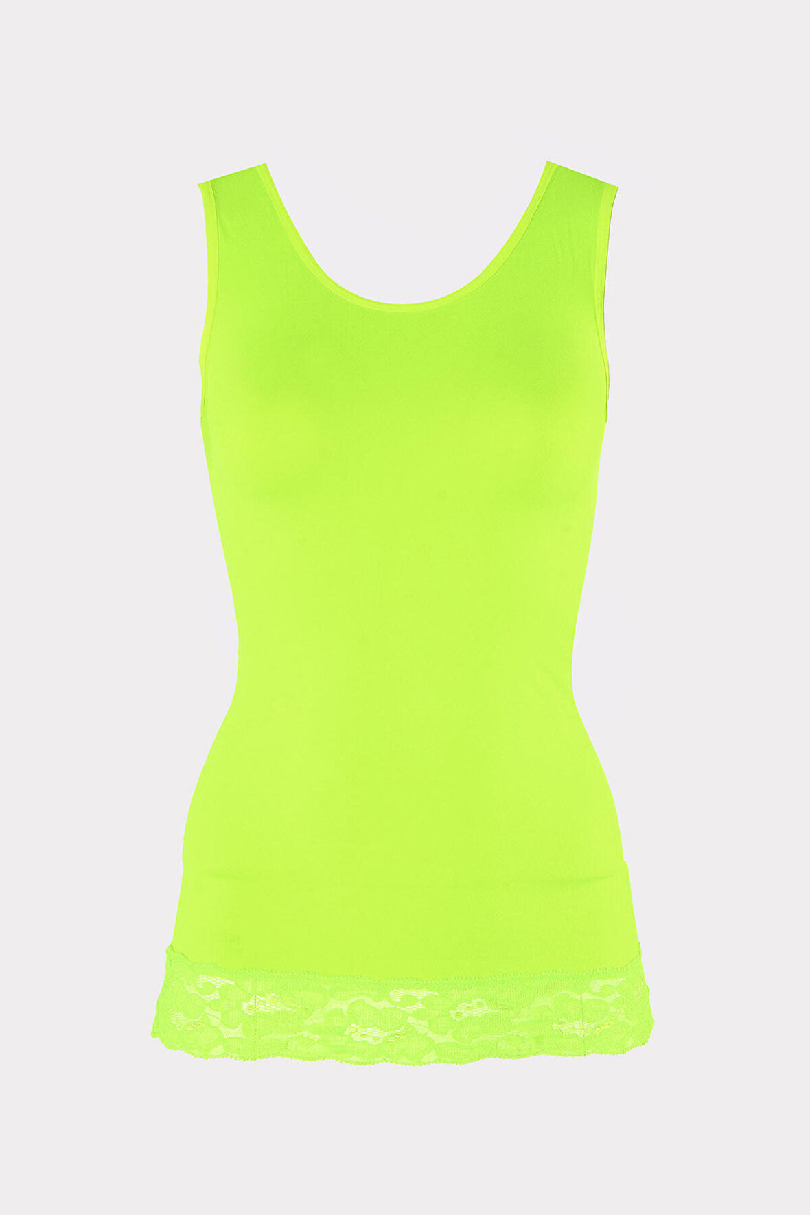 Fosfor Yeşil Seamless Dantelli Geniş Askılı Atlet