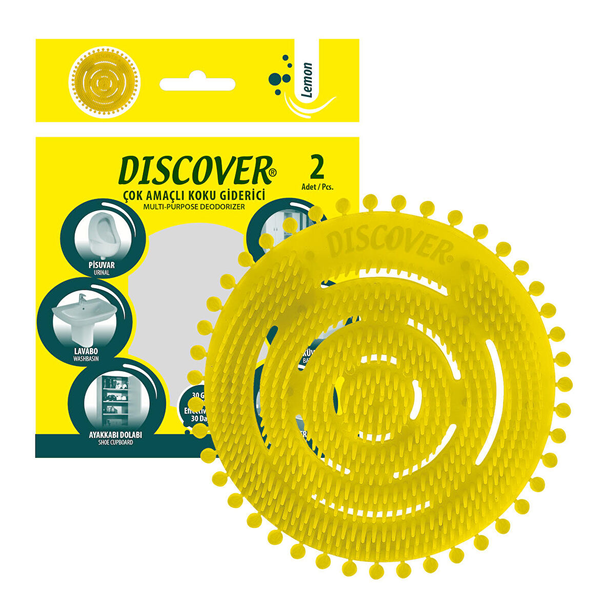 Discover Çok Amaçlı Koku Giderici - Pisuvar Disk - 2'li Paket - Lemon