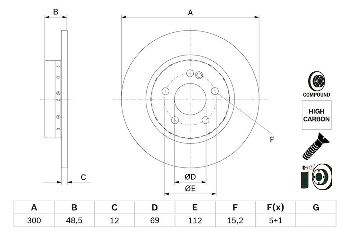 Mercedes Fren Diski Arka C-Class W205 14> S205 14> C205 15> A205 16> - Bosch 0986479h49