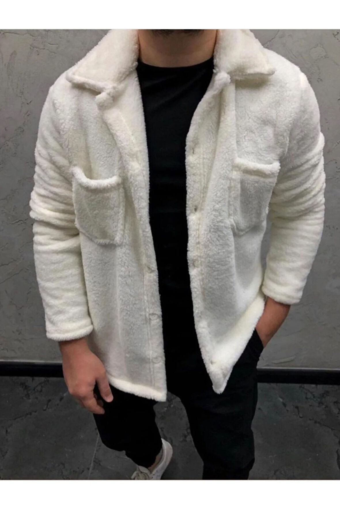 Erkek Cep Detaylı Pelüş Gömlek