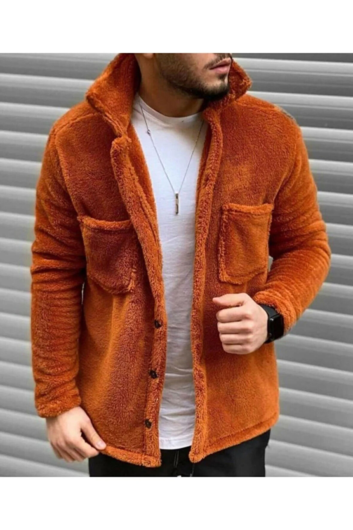 Erkek Cep Detaylı Pelüş Gömlek