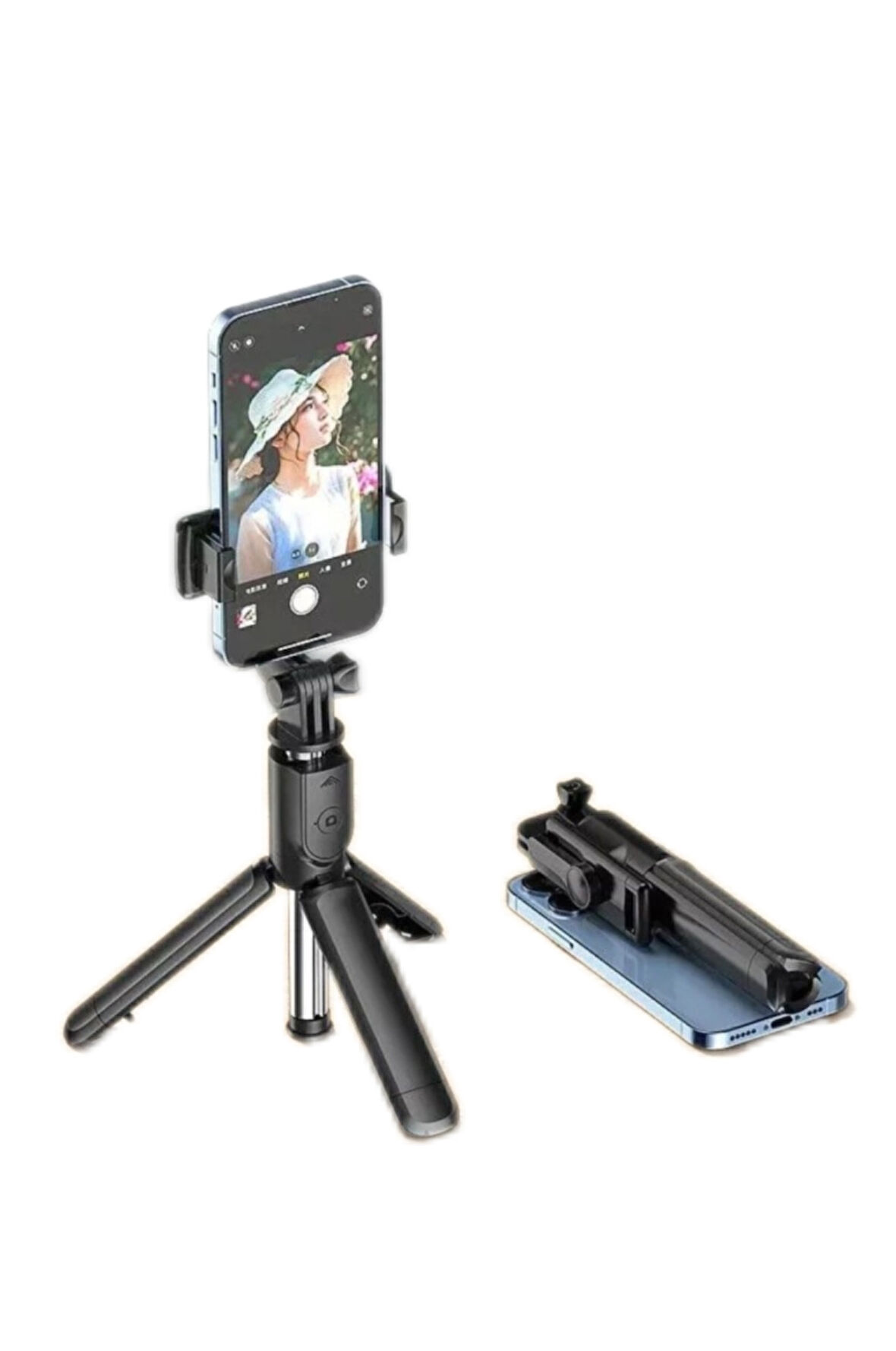 Öz Çekim Çubuğu Tripod Olabilen Telefon Tutuculu Masaüstü Kablosuz Kumandalı Selfie Çubuğu