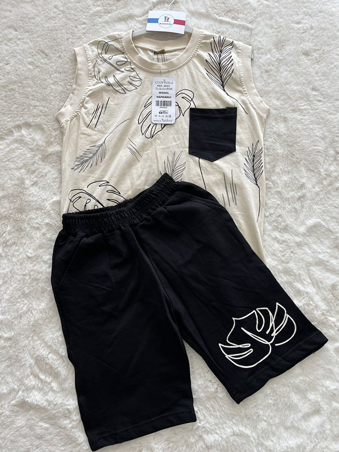 Yapraklı  Sıfır Kol Şortlu Erkek Çocuk  Takım