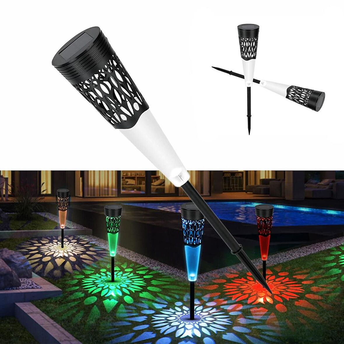 SGE TEKNOLOJİ 2 Lİ PAKET RGB ÇOK RENKLİ GÜNEŞ YOLU GÜNEŞ ENERJİLİ BAHÇE AYDINLATMA SOLAR BAHÇE SÜSÜ