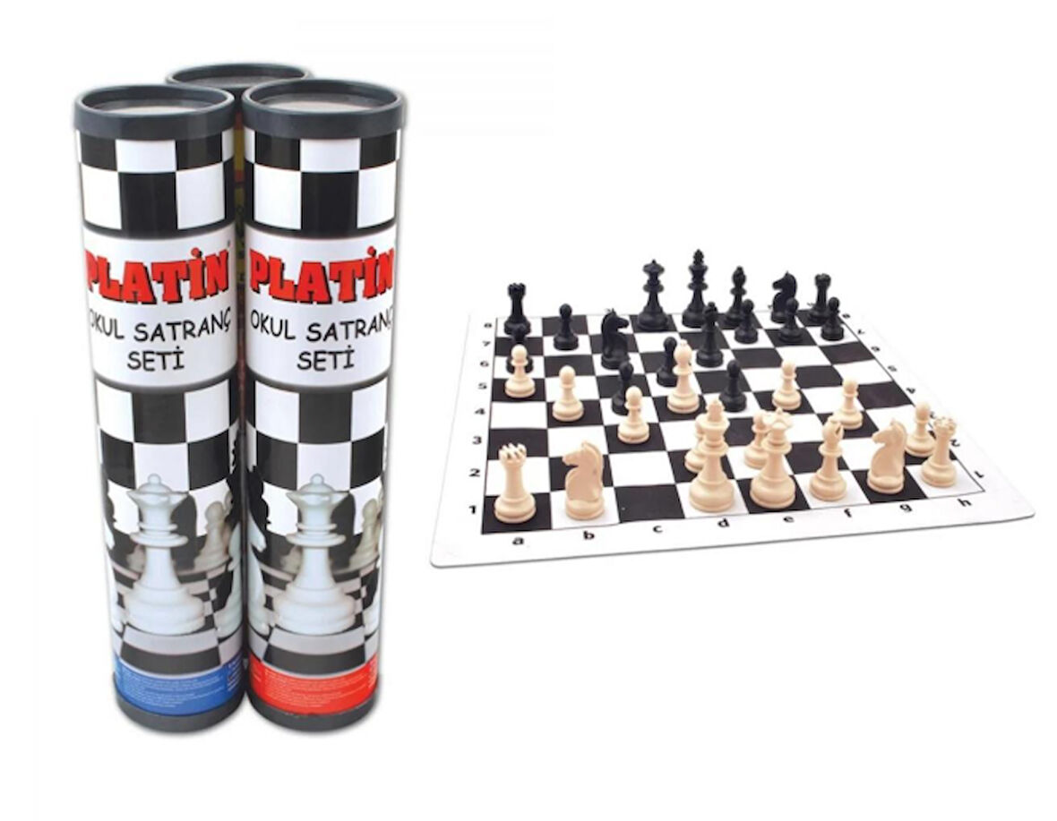 Platin Okul Tipi Satranç Seti - Taşıma Kutulu Plastik Takım ve Rulo Satranç Matı