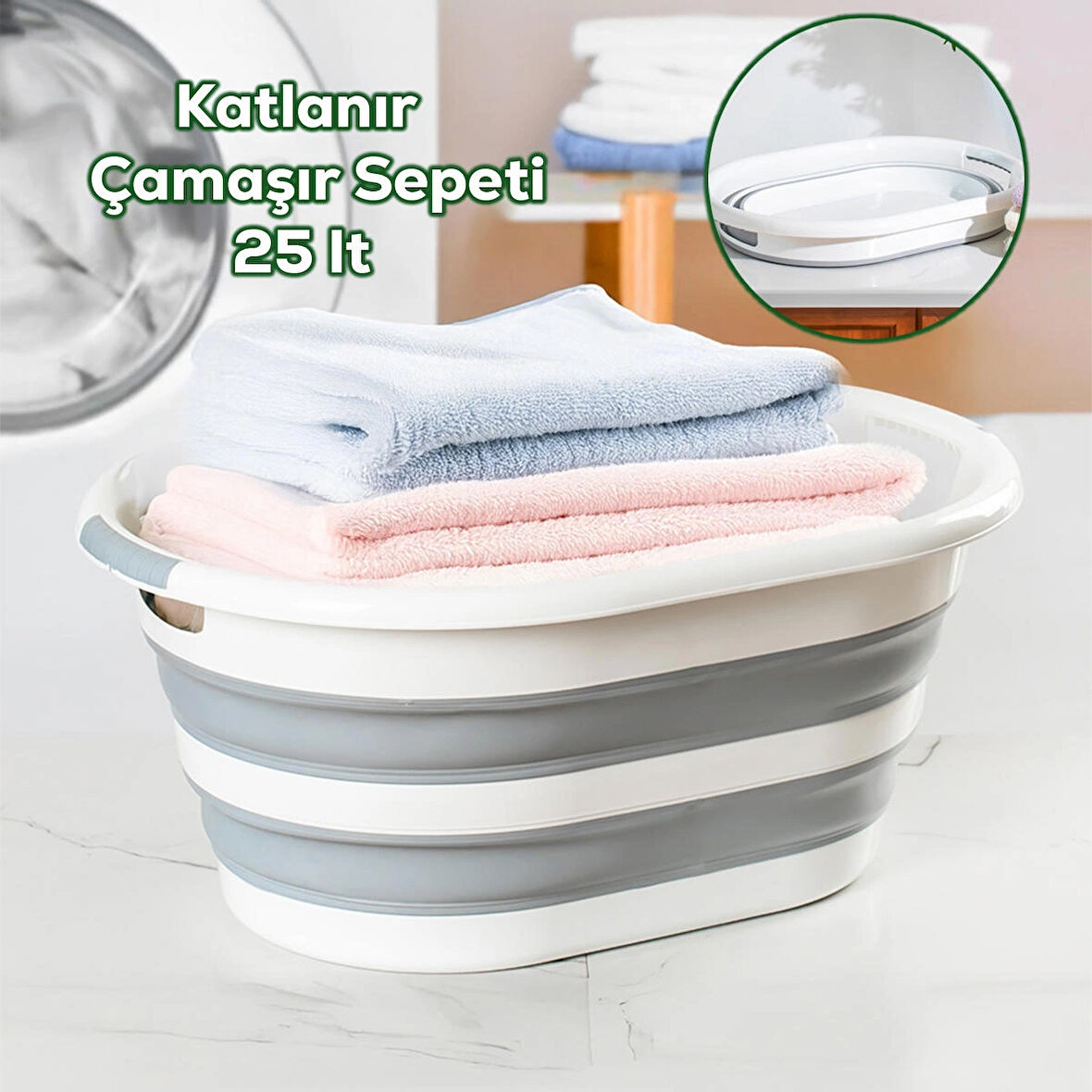 Porsima 1065 Akordiyon Katlanır Sepet Katlanabilir Çamaşır Sepeti Orta Boy Katlanır Çamaşır Sepeti 25LT