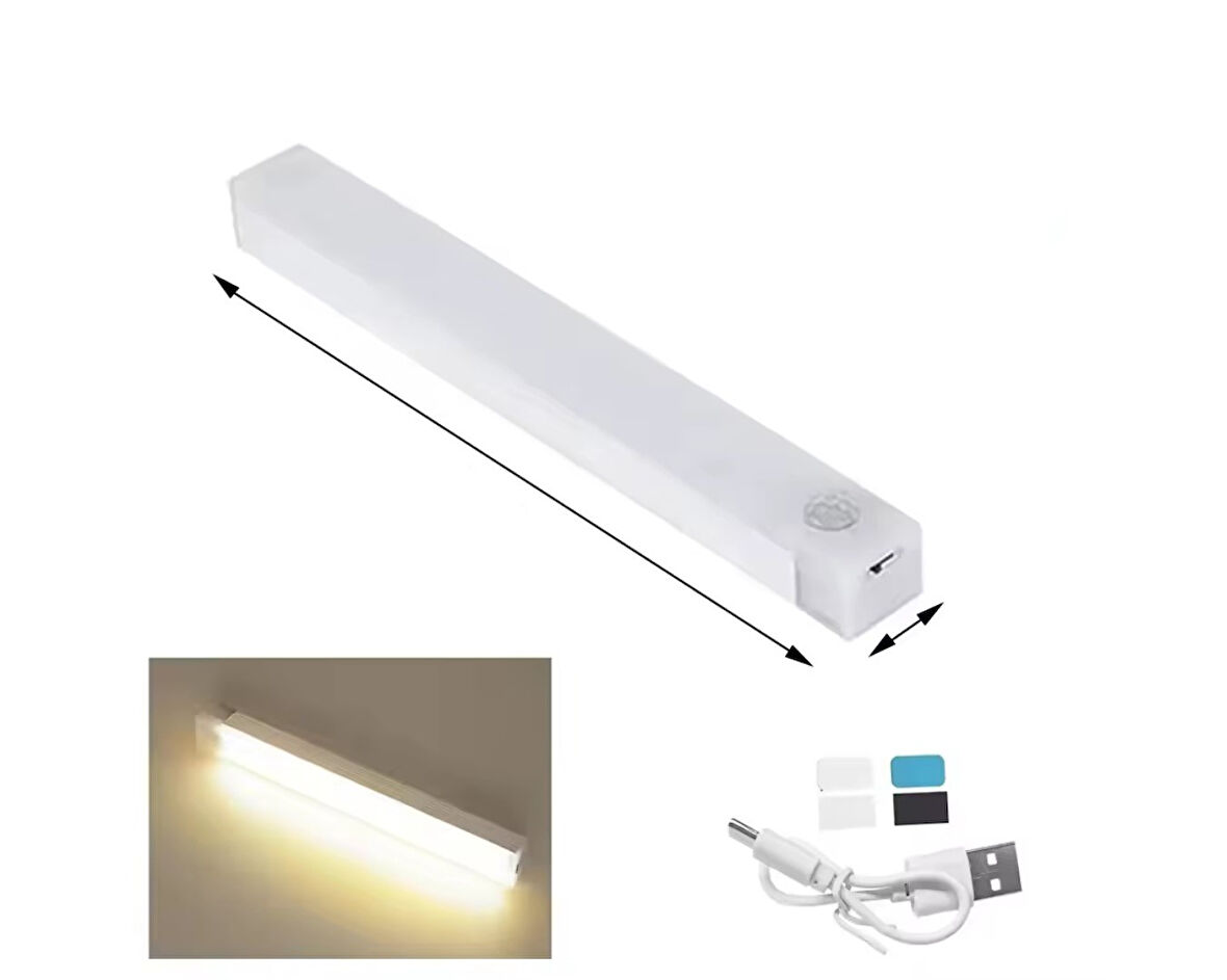  20 CM SARI GÜN IŞIĞI HAREKET SENSÖRLÜ DOLAP İÇİ ÇALIŞMA MASASI MUTFAK TEZGAH ALTI USB LED IŞIK