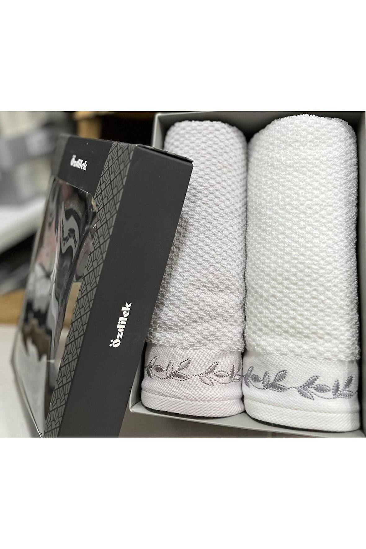 Özdilek Filgo Çiçekli 2'li Kutulu Havlu Beyaz-Gri
