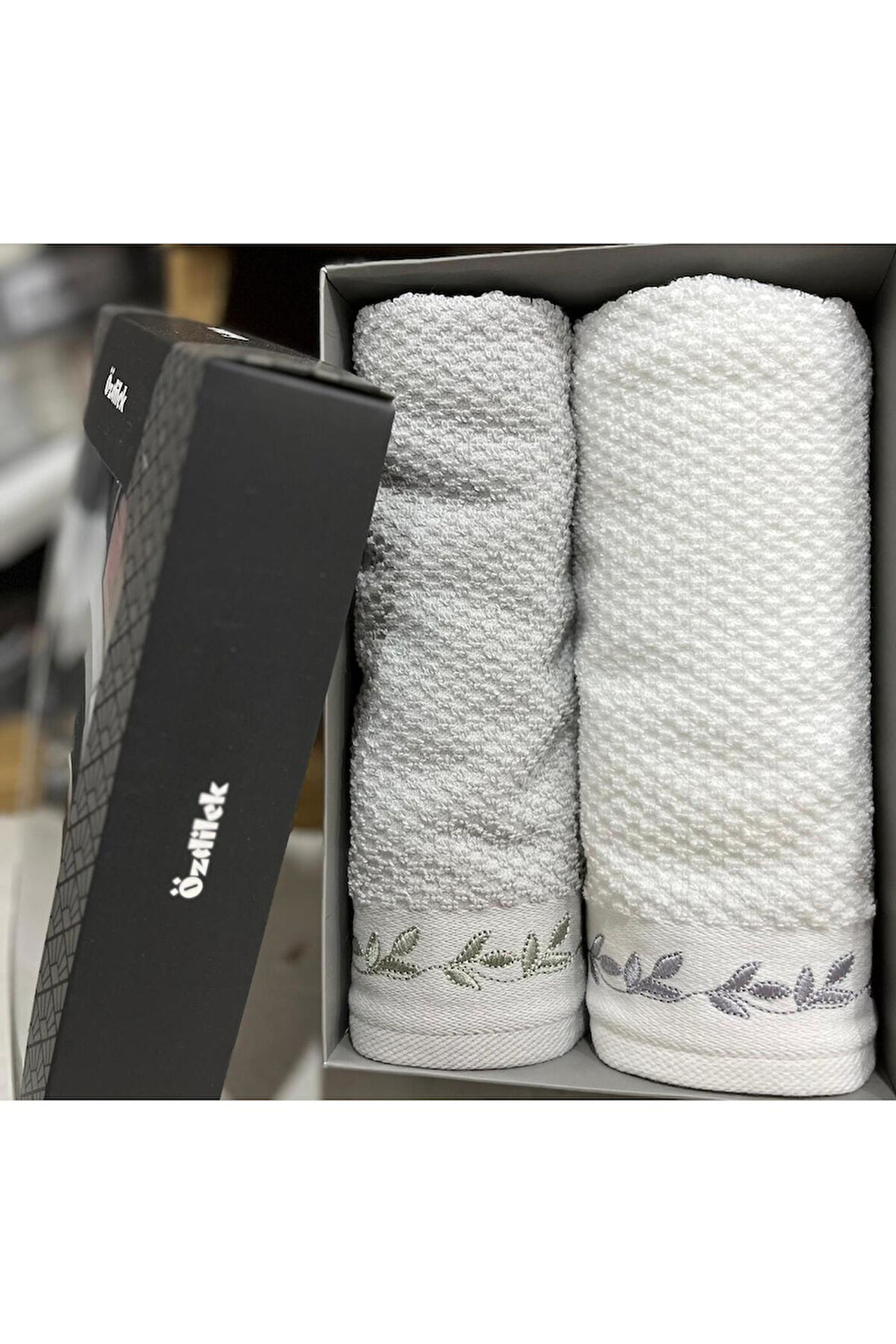 Özdilek Filgo Çiçekli 2'li Kutulu Havlu Yeşil-Beyaz