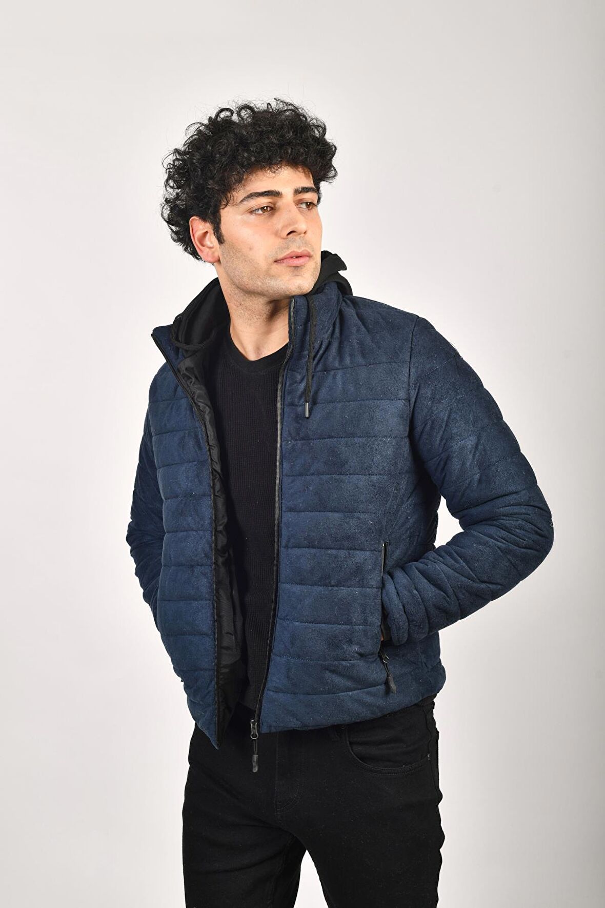 Rodi Slim Fit Kapüşonlu Dik Yaka Erkek Süet Mont 1674 DS23KE231674
